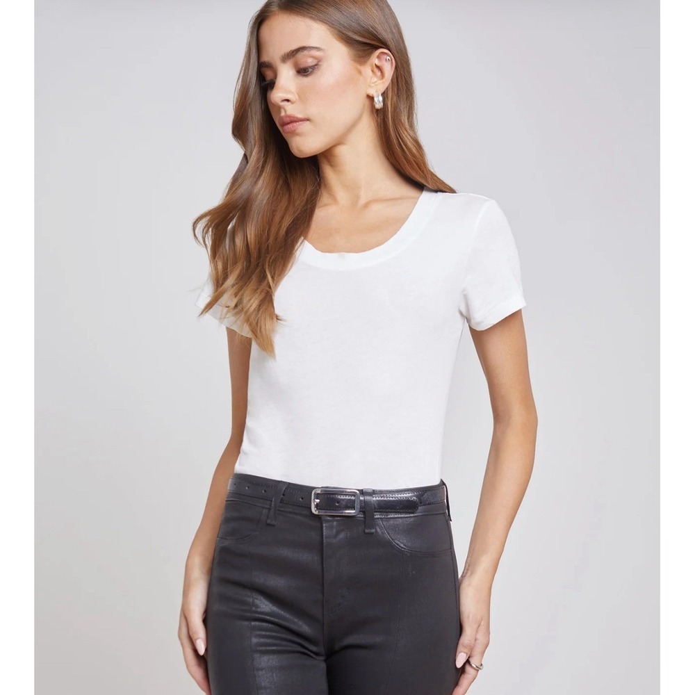 L'AGENCE Cory Cotton Scoopneck Tee Women's  XXS White Made In USA‎ NEW *holes